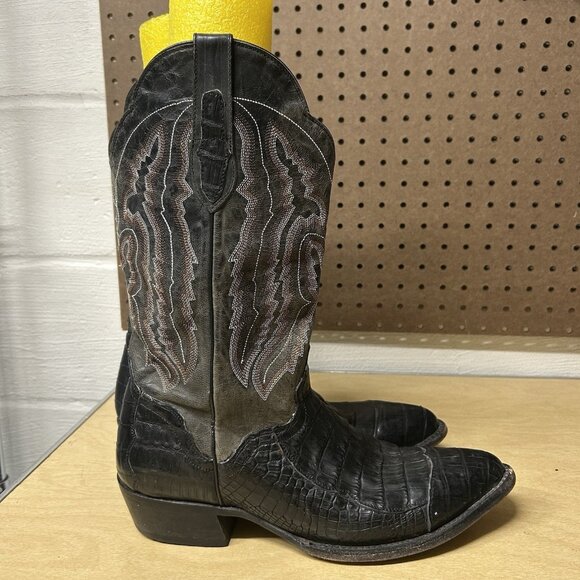 JB Dillon Caiman Alligator Pull On Western Boots Size 10.5 D Black Gray